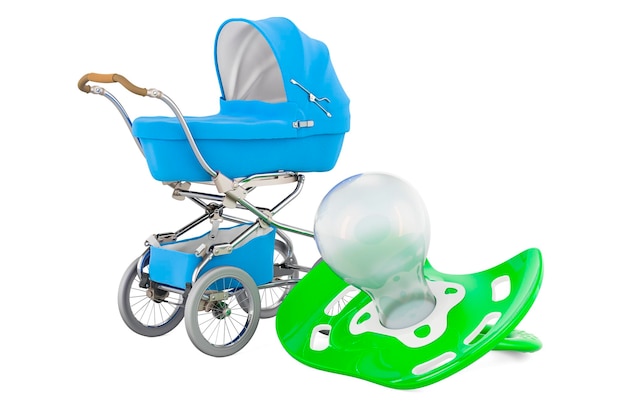 Babypop met kinderwagen 3D-rendering