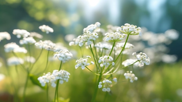 自然な背景で美しく咲いたベイビーズブレスの花 生成AI