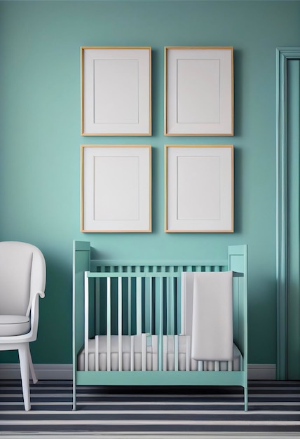 Babys room with a crib and a chair generative ai