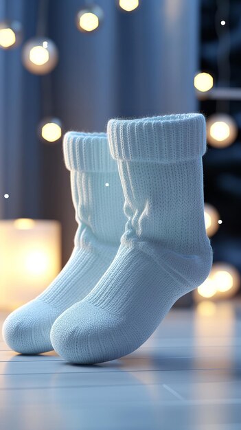 The babys small wool socks in pastel green blue appear quite cozy Generative AI