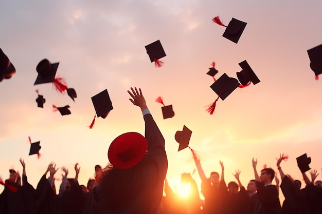 Bachelors hats in the air University graduate AI Generated