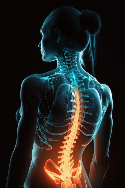 暗い背景に背中の痛みの概念 ヘルスケアの概念 ai 生成