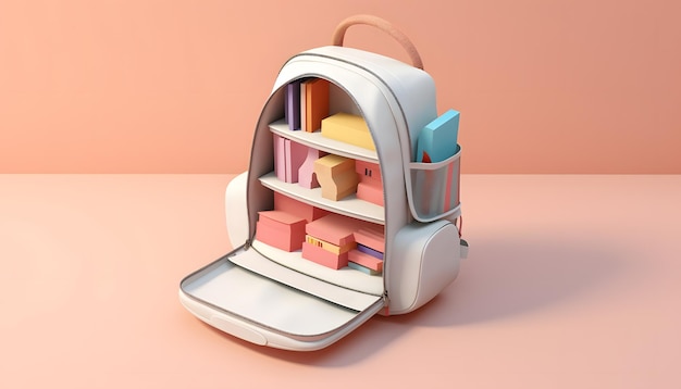 back bag open 3d books back to shool soft smooth lighting with soft pastel colors