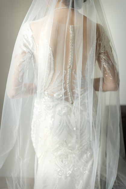 Спина невесты в свадебном платье