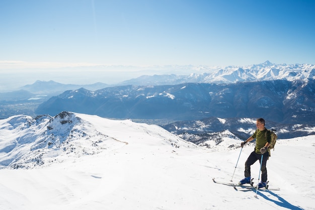 Back country skiing in scenic alpine setting