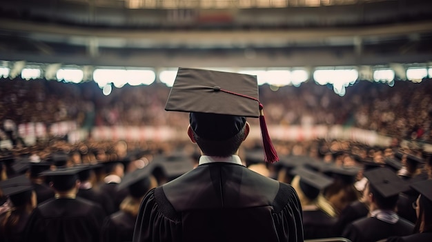 Back of graduates within the middle of graduation at college Creative resource AI Generated