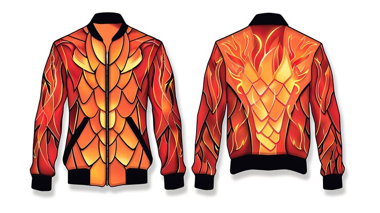फोटो the back of a jacket with flames on it
