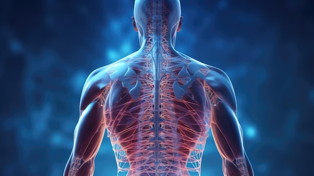 Back muscles of a man with spine medically 3D illustration
