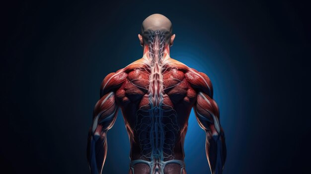 写真 医学的に脊椎を持つ男性の背中の筋肉の 3 d イラストレーション