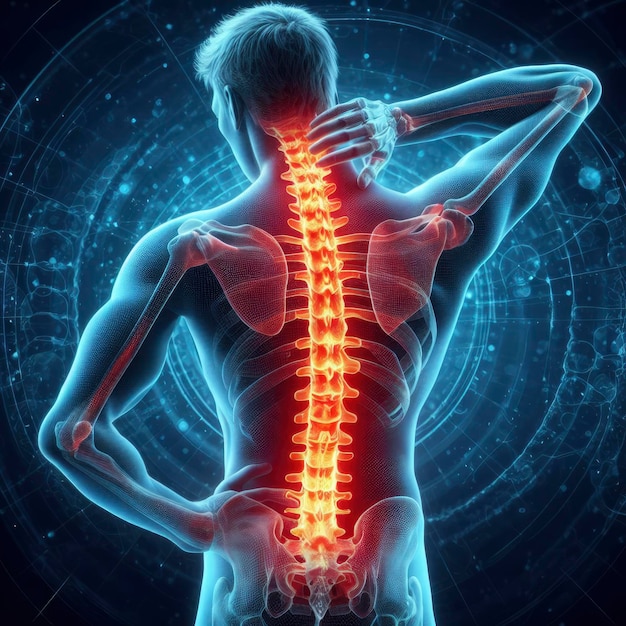 背中の痛み 人間の背骨 X線 AI 生成
