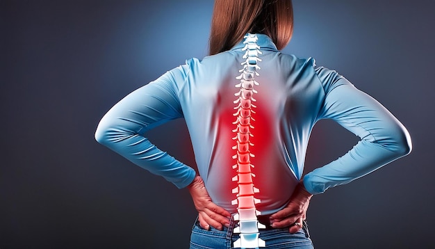 Photo back pain with a red glowing area of the spine