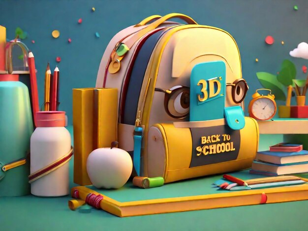 Back to school again 3d animation style back to school again