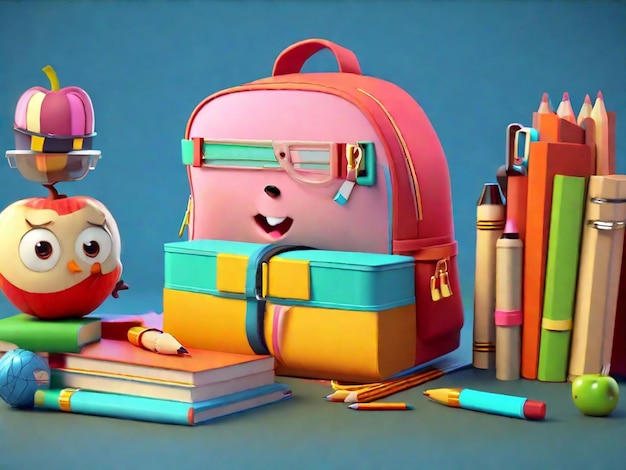 Photo back to school again 3d animation style back to school again