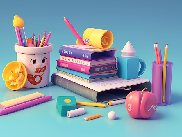 Back to school background concept with 3d Backpack and school accessories