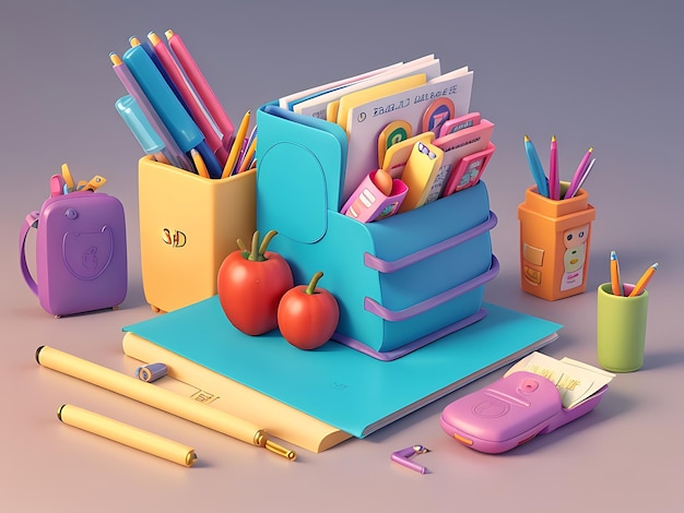 Photo back to school background concept with 3d backpack and school accessories