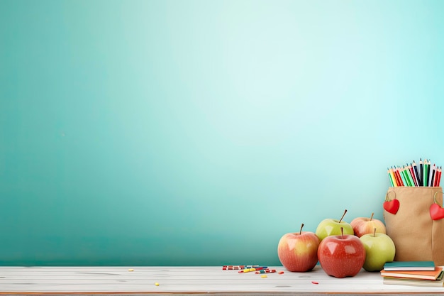 back to school background with books and apple