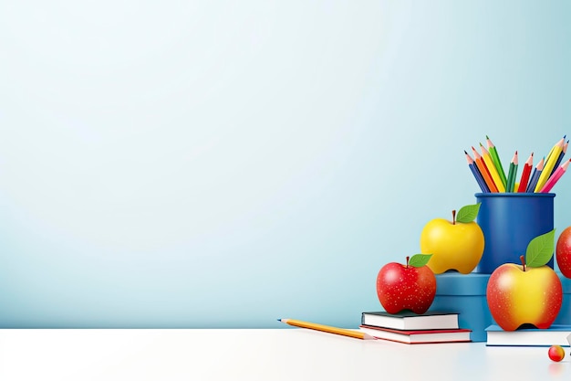 back to school background with books and apple