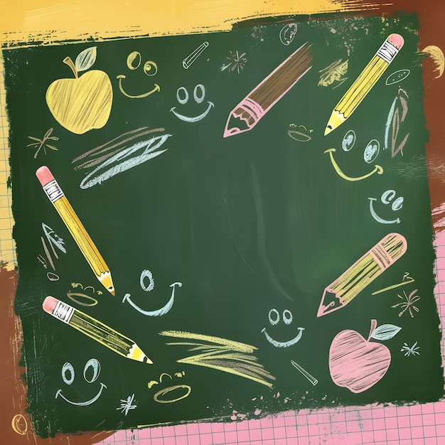 Photo back to school background with doodlestyle chalkboard