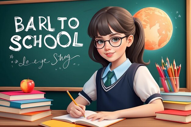 Back to school background with girl