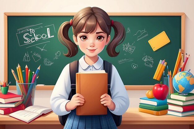 Back to school background with girl