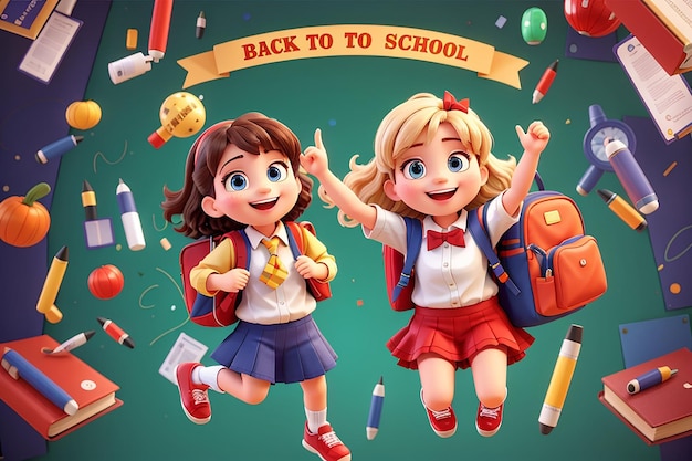 Back to school background with happy students