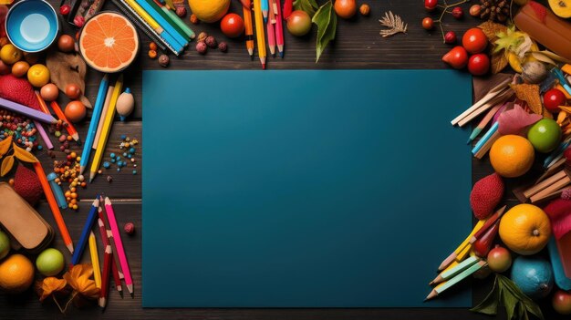 Photo back to school background with school equipment concept for banner or poster