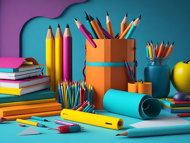 Back to school background with school teaching supplies and accessories illustration