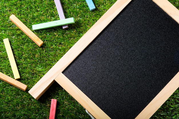 Back to school, blackboard layout and accessories 