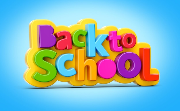 Back to school on blue background colorful plastic letters for kids 3d illustration