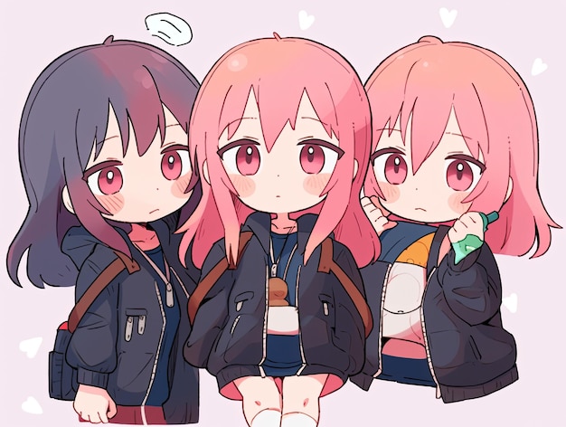 Back to school Chibi anime girls cute funny friends