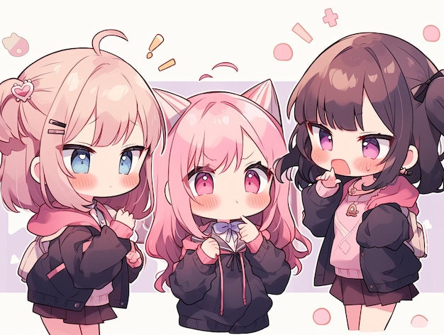 Back to school Chibi anime girls cute funny friends