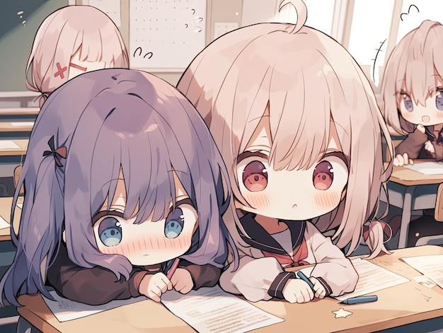 Back to school Chibi anime girls cute funny