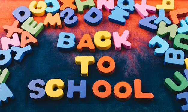 Photo back to school and colorful letters of alphabet