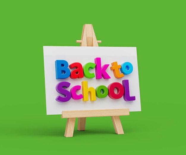 back to school colorful letters on white board on green background 3d illustration
