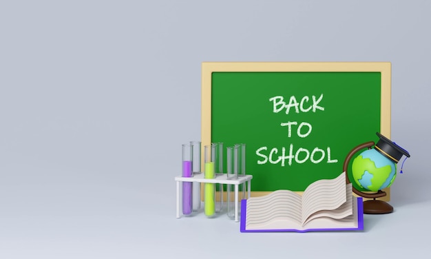 Back to school concept background with books and accessory 3D Render