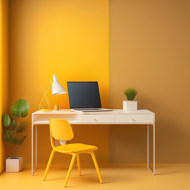 Back to school concept creative desk with yellow wall