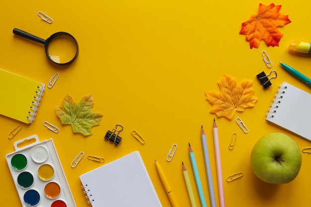 Back to school concept flat lay with different school supplies