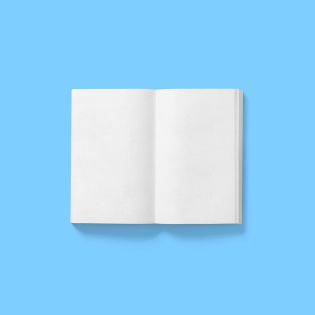 Back to school concept hard cover blank white book middle open isolated on blue