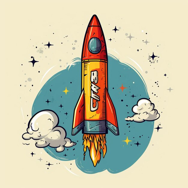 Photo back to school concept rocket sketch