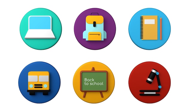 Photo back to school concept school theme icons set 3d rendering