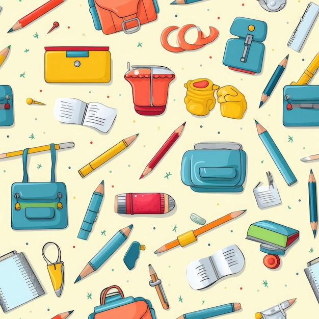 Back to school concept seamless pattern with stationary