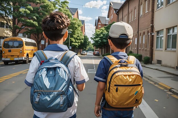 Foto concetto di ritorno a scuola con zaino e copia spazio per il testo generativo ai