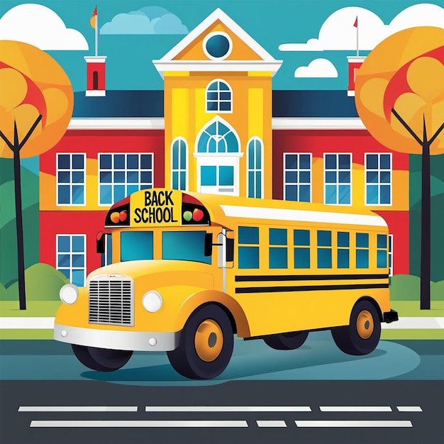 back to school concept with student and bus Ai generated