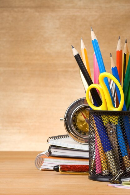 Photo back to school concept on wood surface