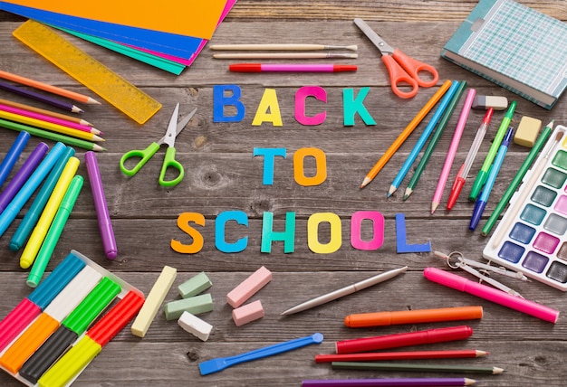 Back to school concept on wooden table