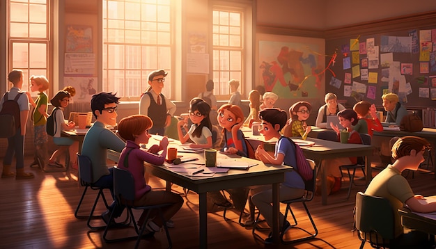 Photo back to school cute education scene pixar style