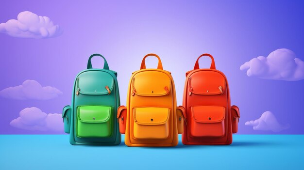 Back to school decoration with bright colorful school bags