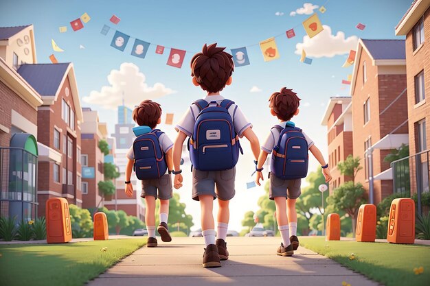 Back to school design back to school text with student boy characters walking outdoor