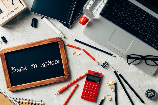 Photo back to school different supplies on desk