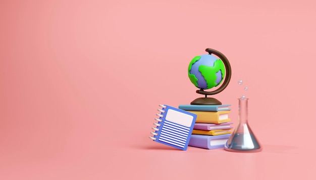 Back to school education background concept school accessories and items 3D render illustration